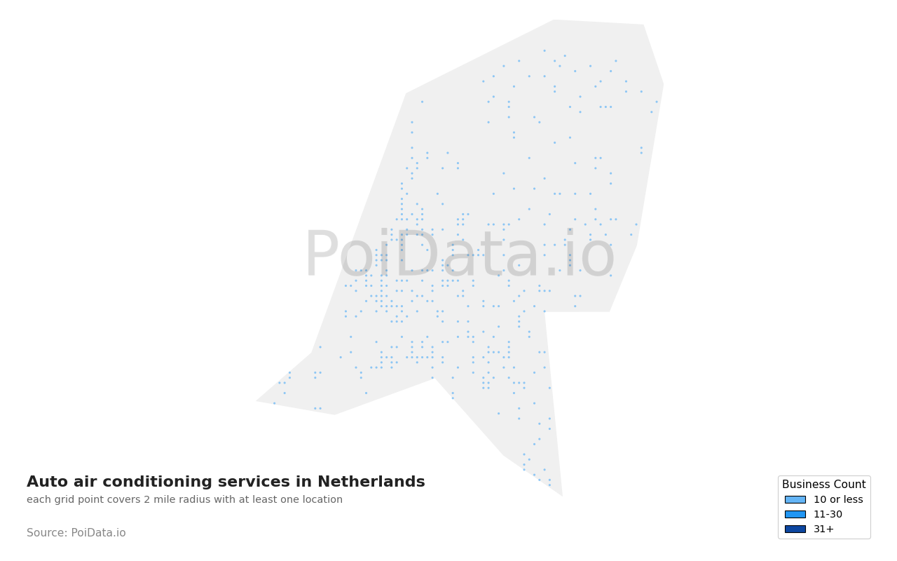 Auto air conditioning service density map for Netherlands