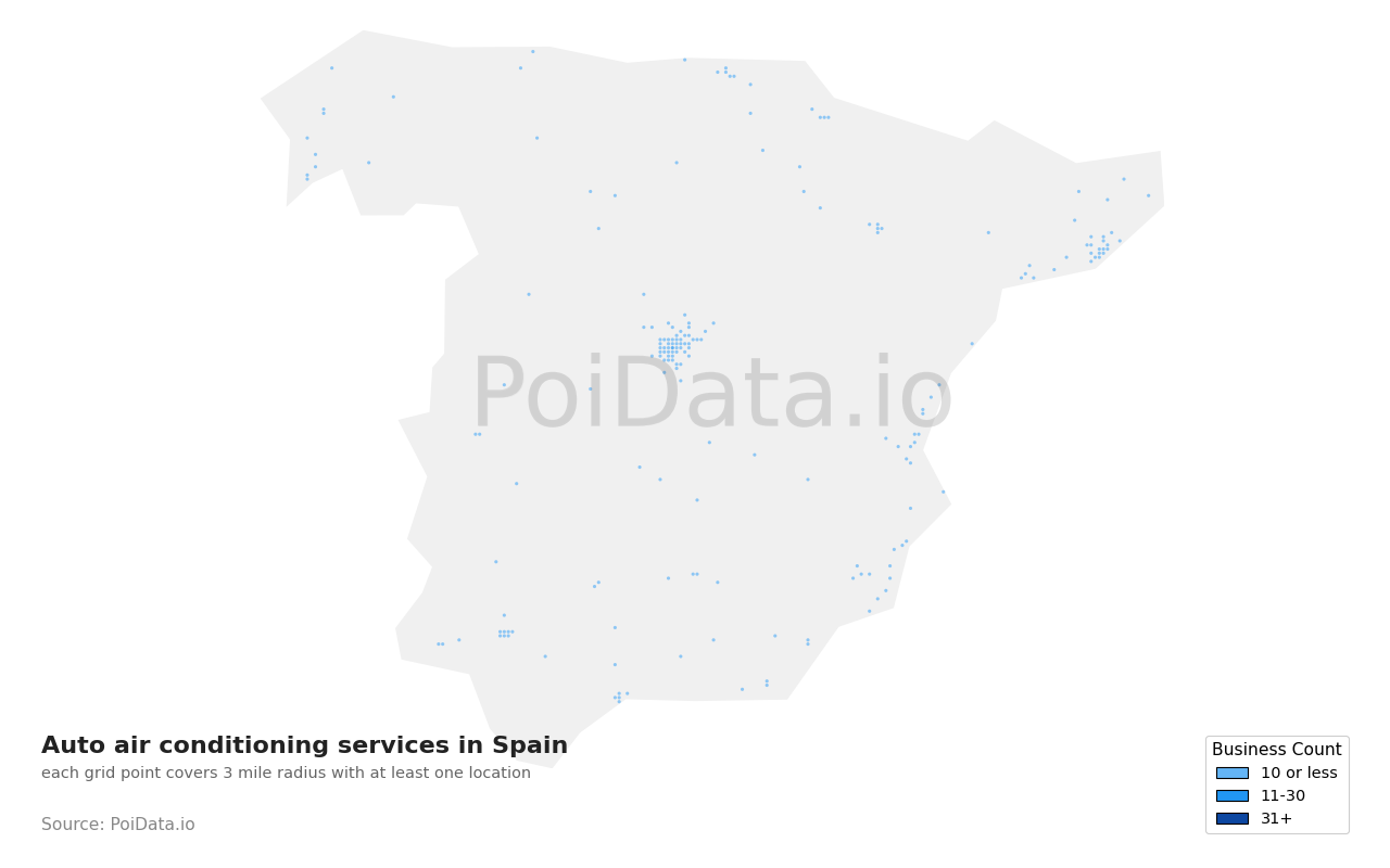 Auto air conditioning service density map for Spain