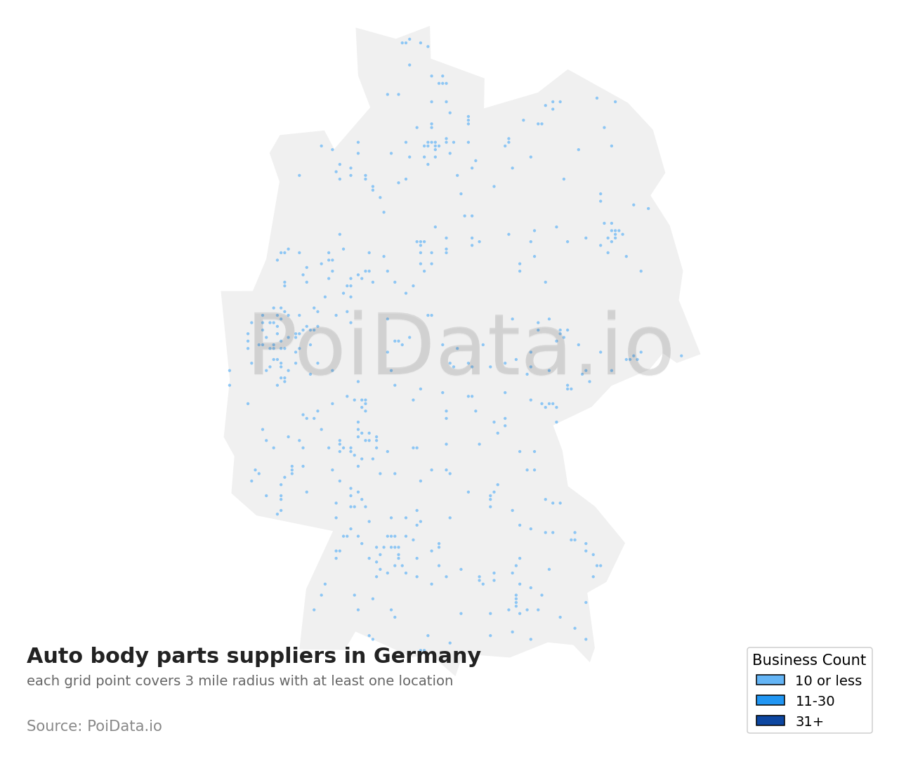 Auto body parts supplier density map for Germany