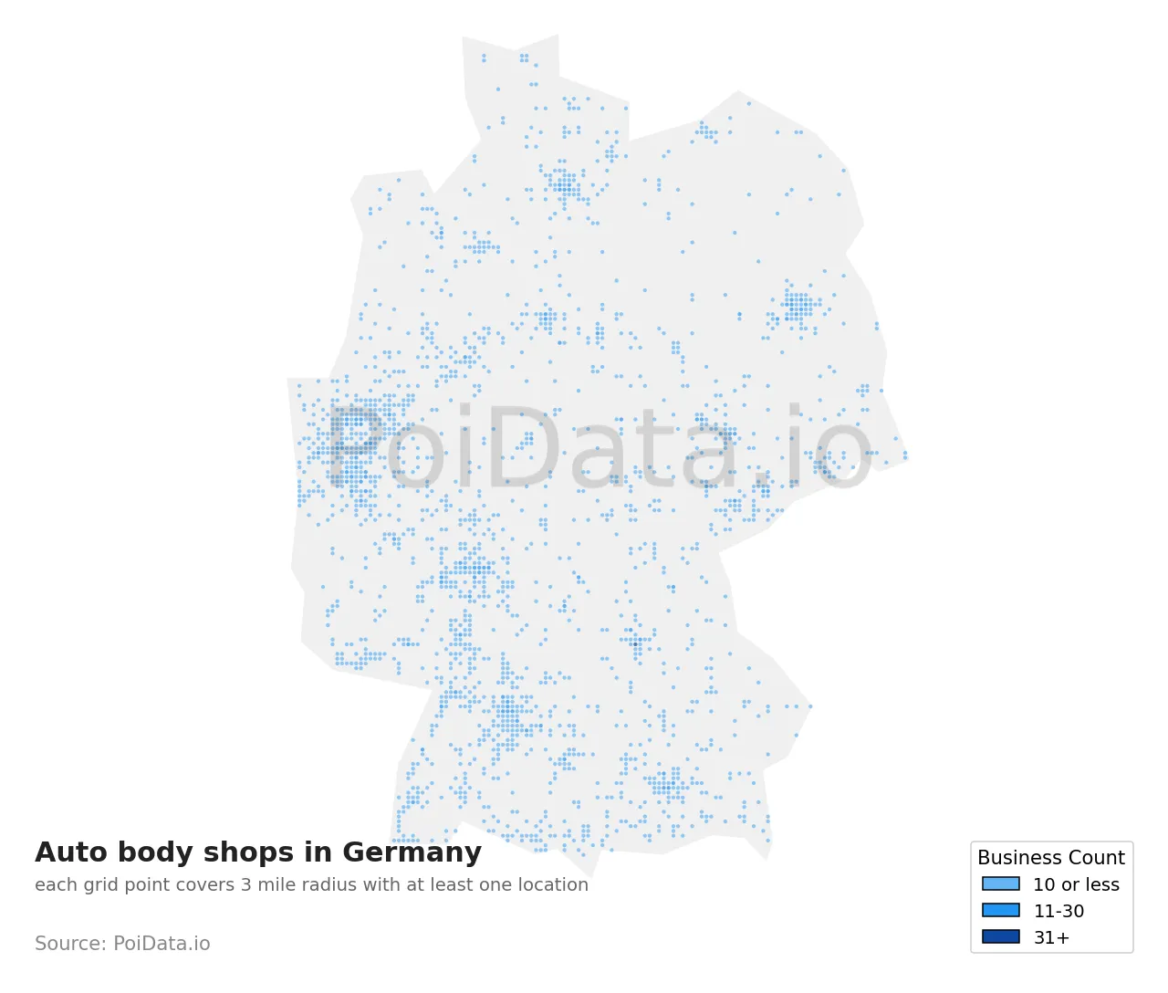 Auto body shop density map for Germany