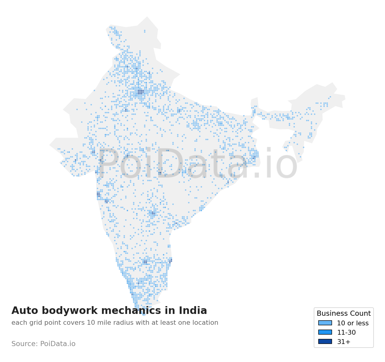 Auto bodywork mechanic density map for India