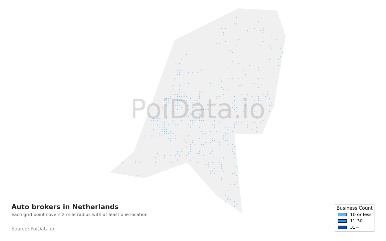 Auto broker density map for Netherlands