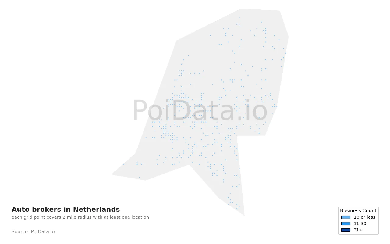 Auto broker density map for Netherlands