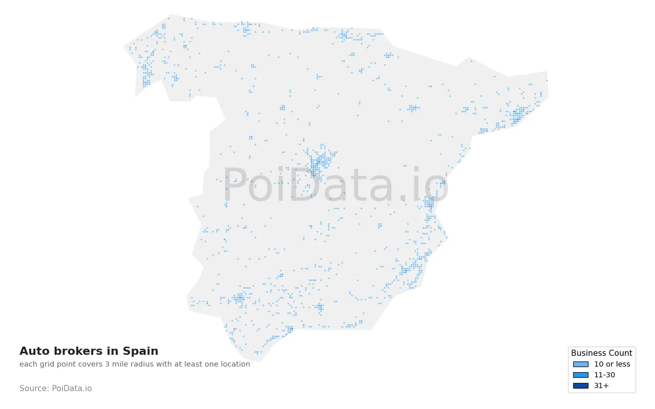 Auto broker density map for Spain