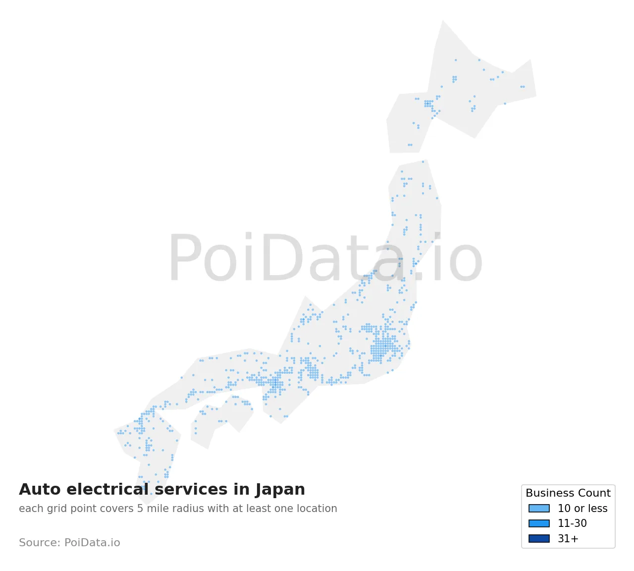 Auto electrical service density map for Japan