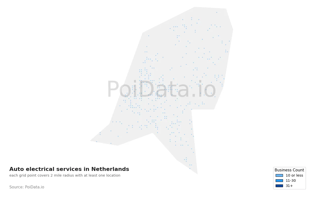 Auto electrical service density map for Netherlands