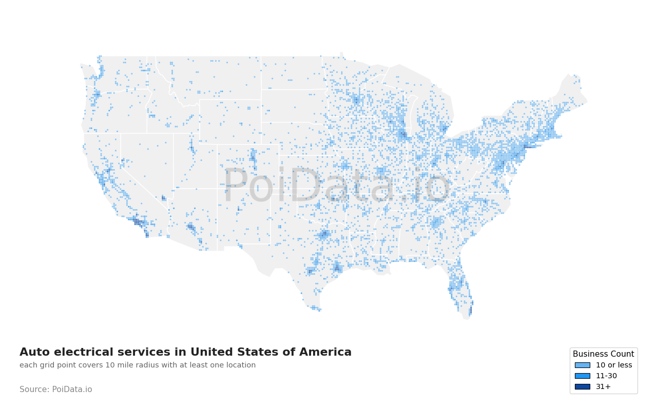 Auto electrical service density map for Illinois, United States