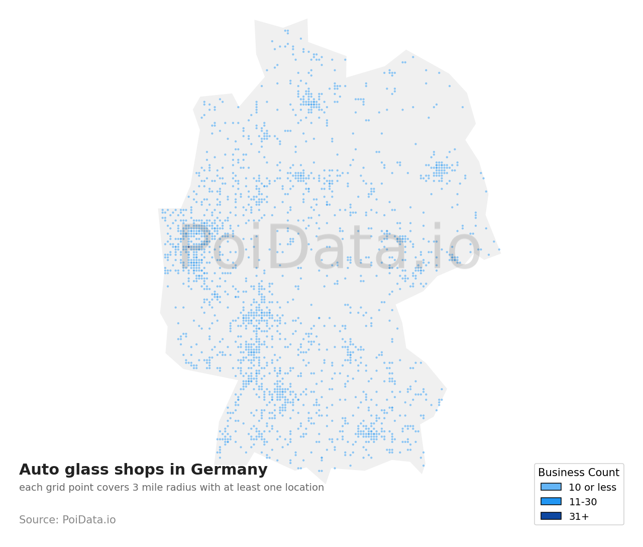 Auto glass shop density map for Germany