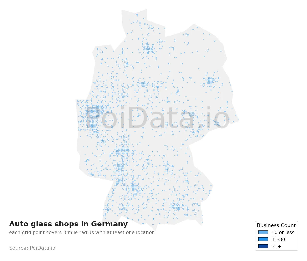 Auto glass shop density map for Germany