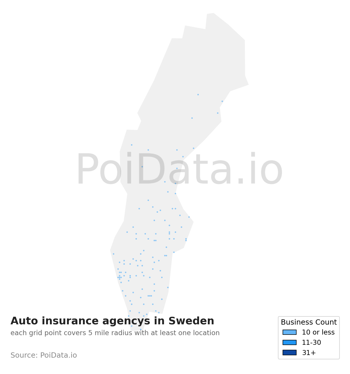 Auto insurance agency density map for Sweden