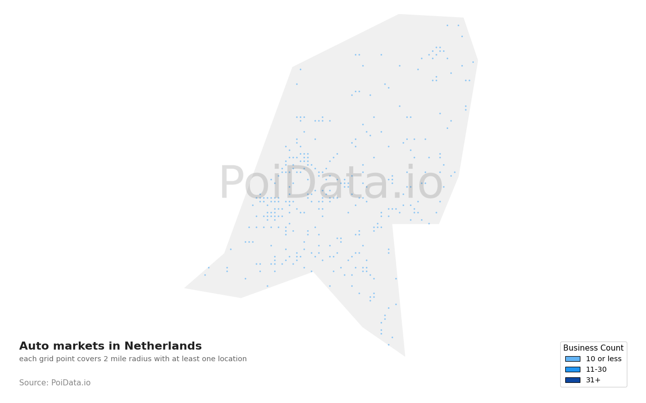 Auto market density map for Netherlands
