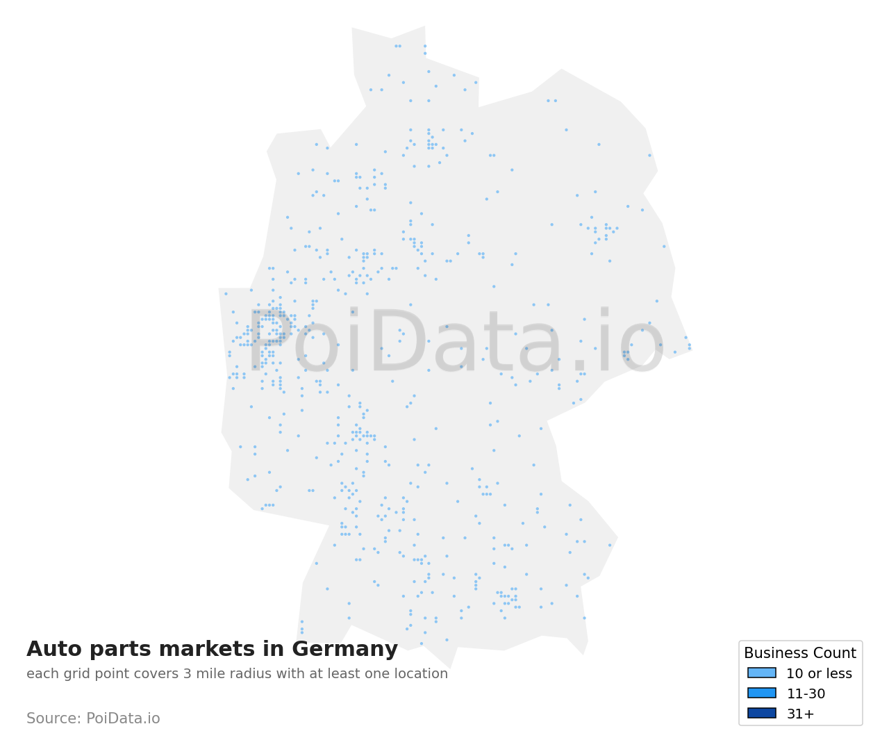 Auto parts market density map for Germany