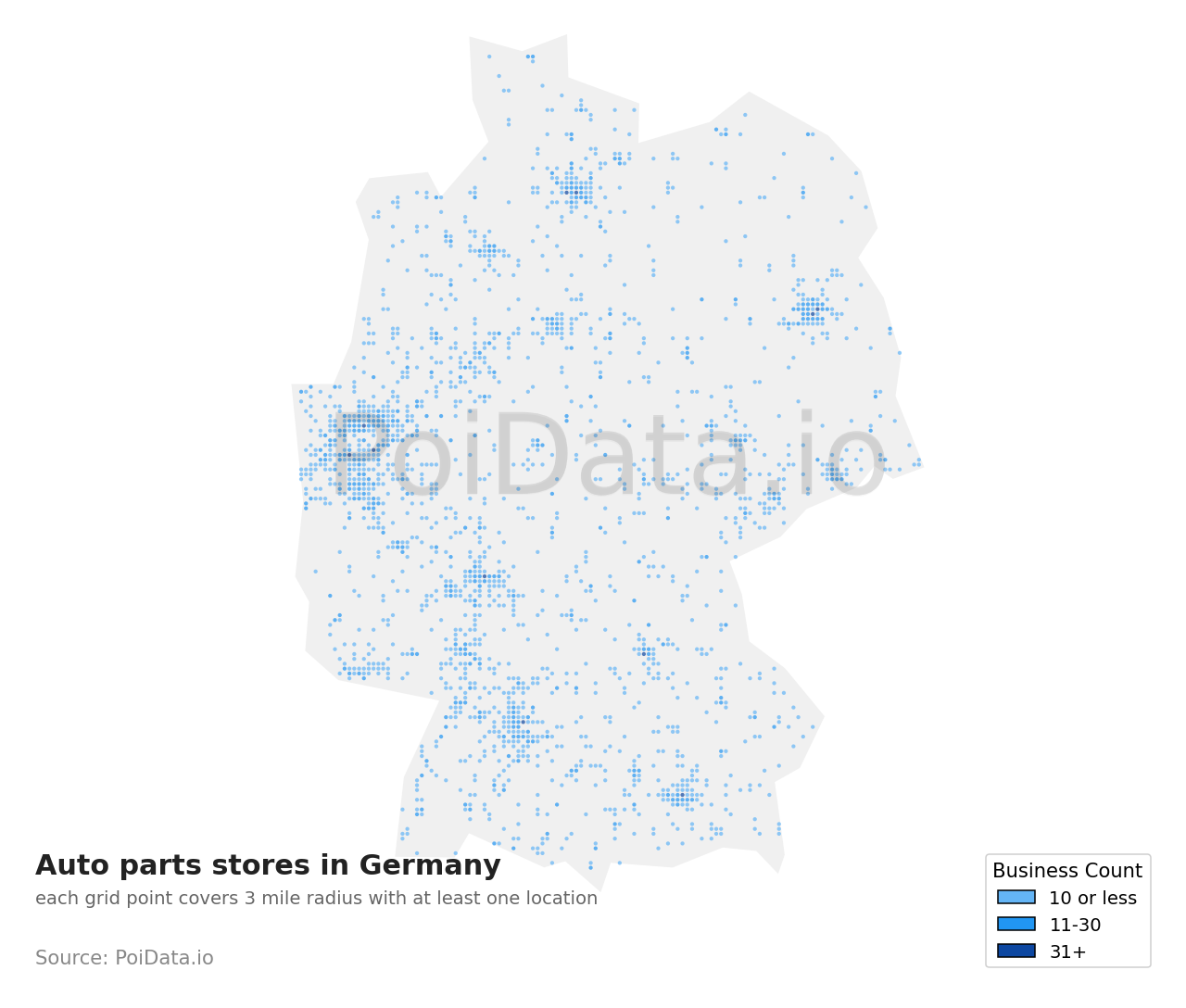 Auto parts store density map for Germany