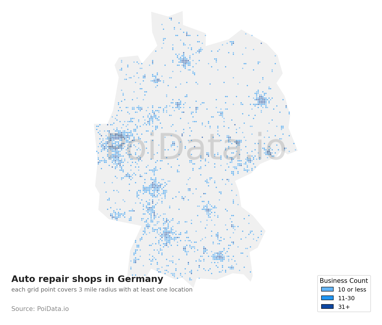 Auto repair shop density map for Germany