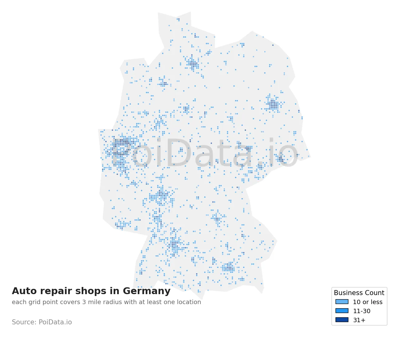 Auto repair shop density map for Germany