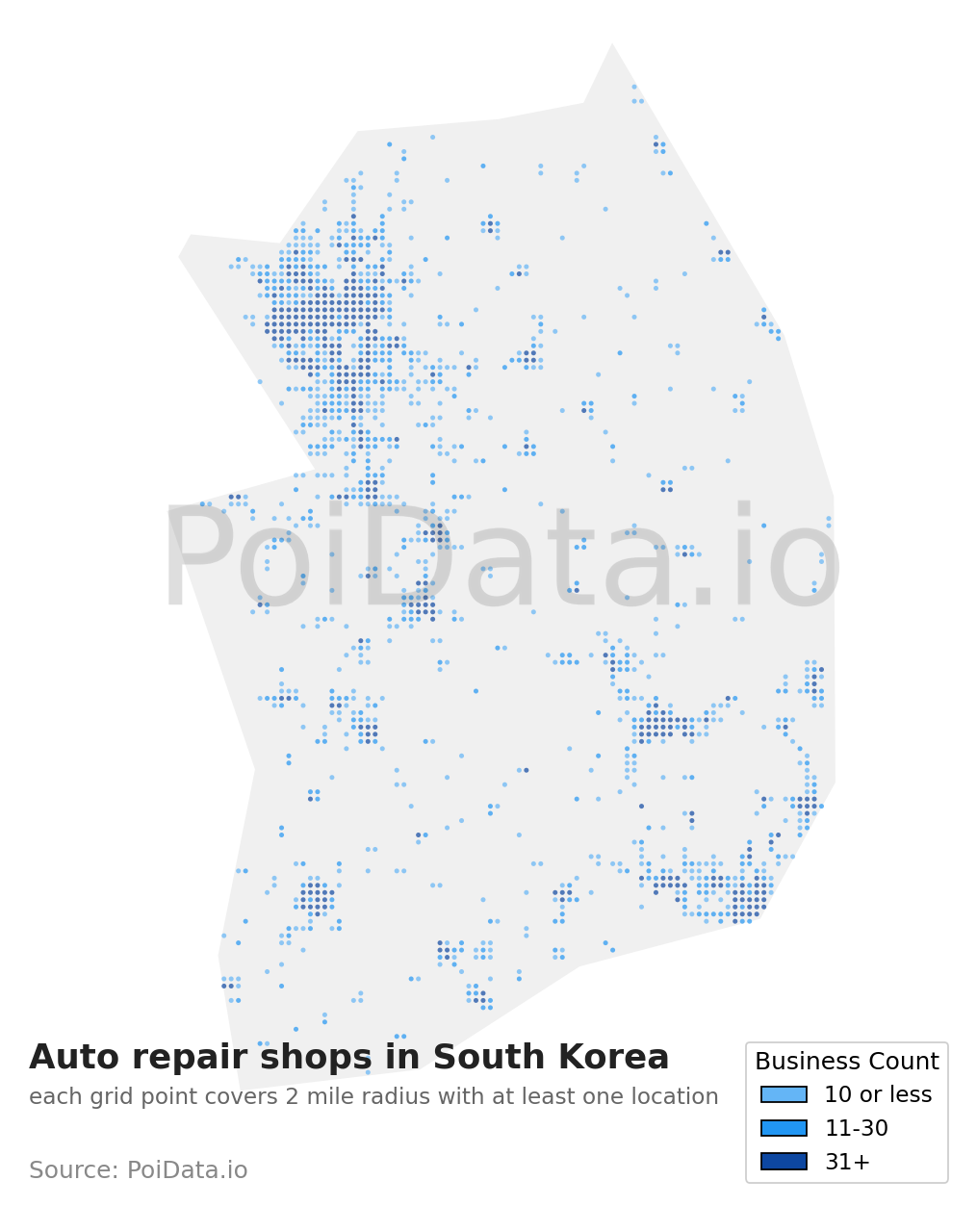 Auto repair shop density map for South Korea