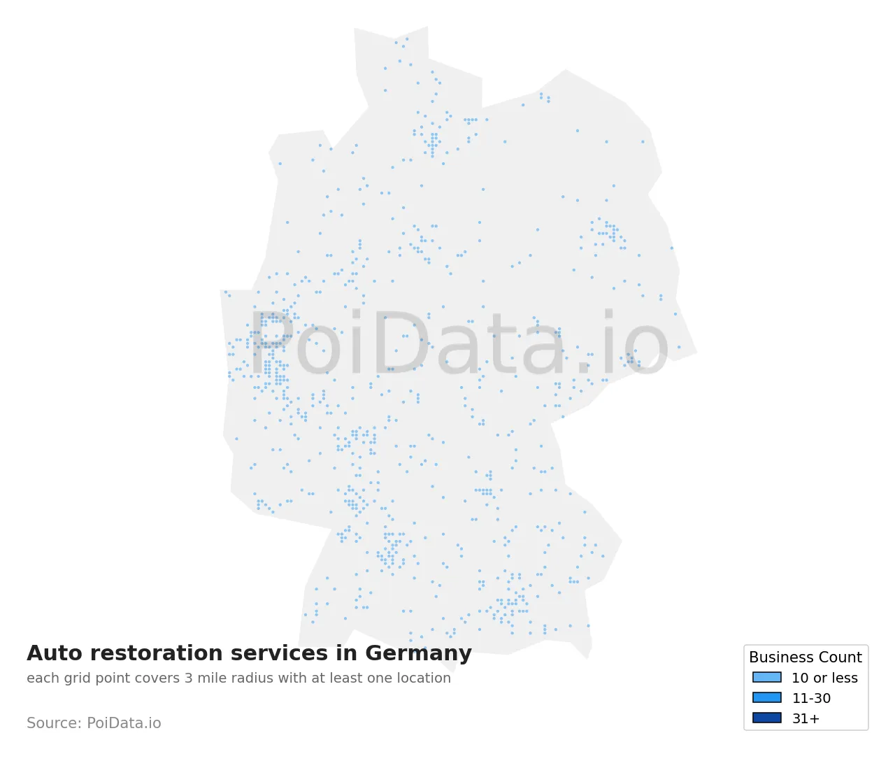 Auto restoration service density map for Germany