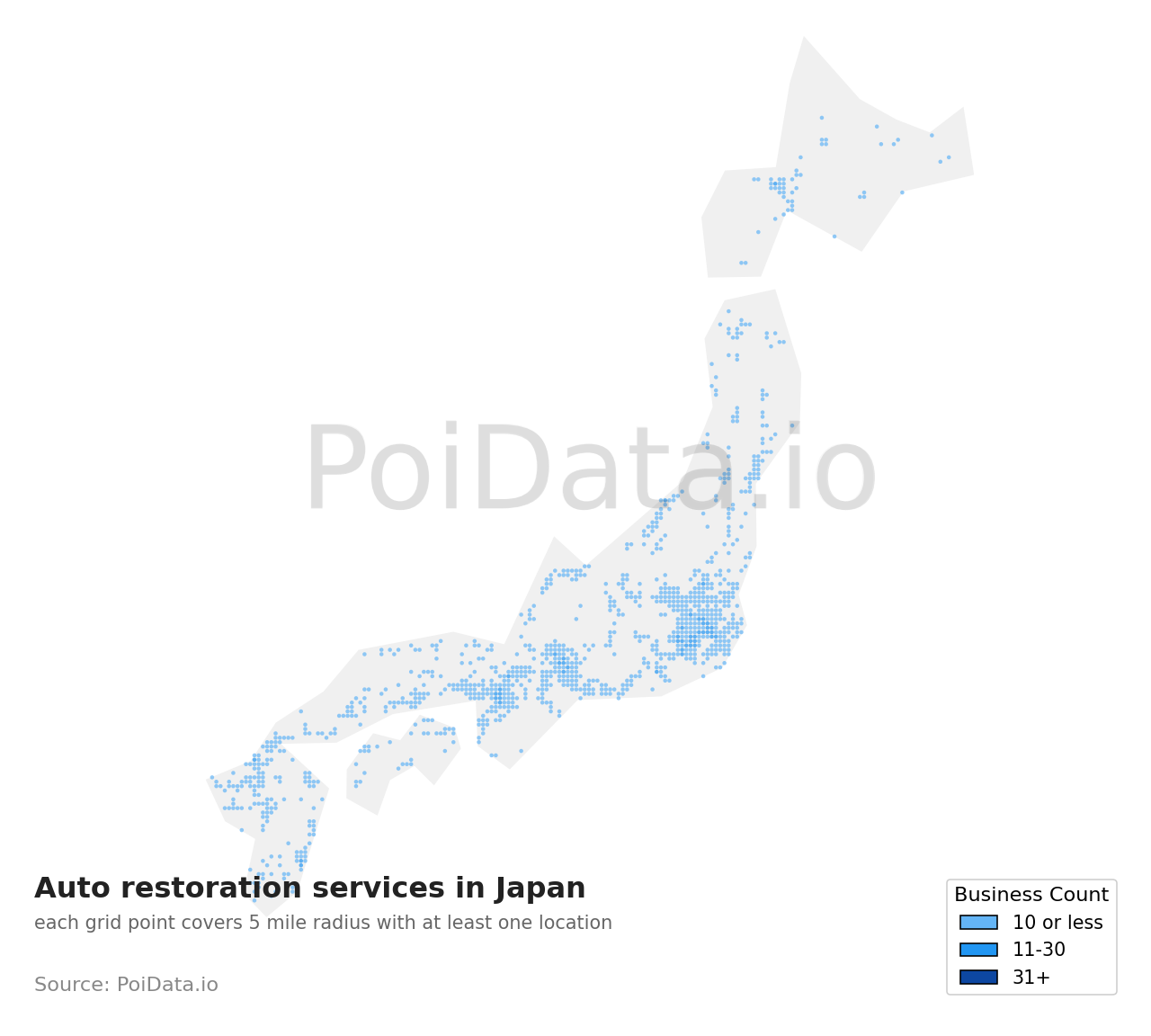 Auto restoration service density map for Osaka, Japan