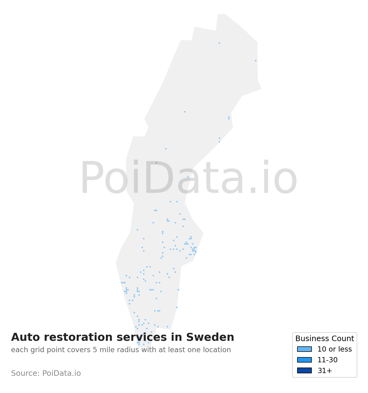 Auto restoration service density map for Sweden