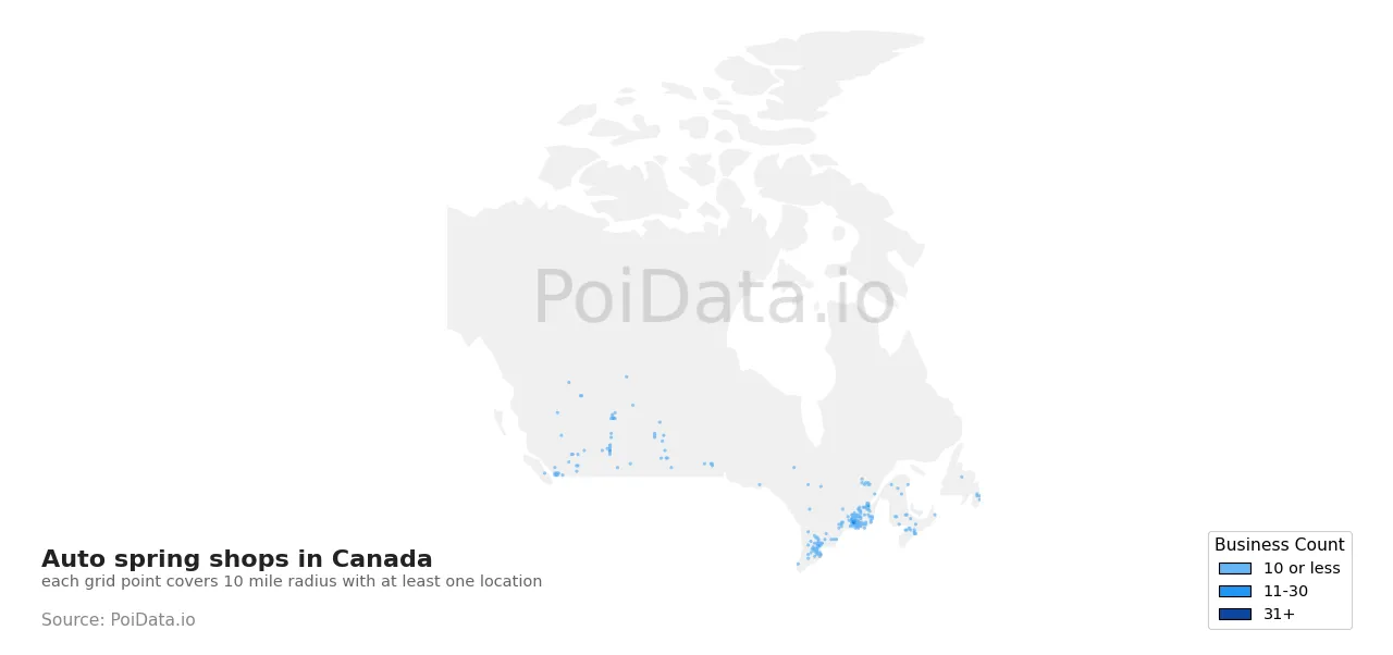 Auto spring shop density map for Canada