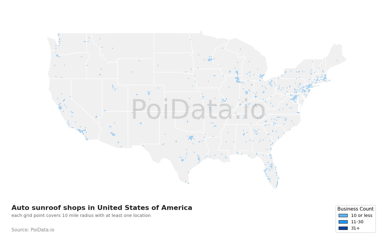 Auto sunroof shop density map for New York, United States