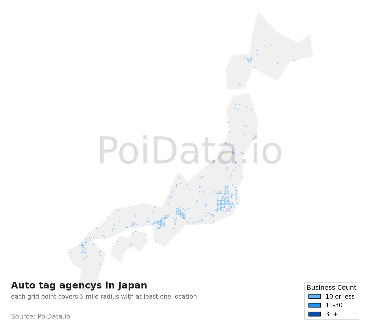 Auto tag agency density map for Japan