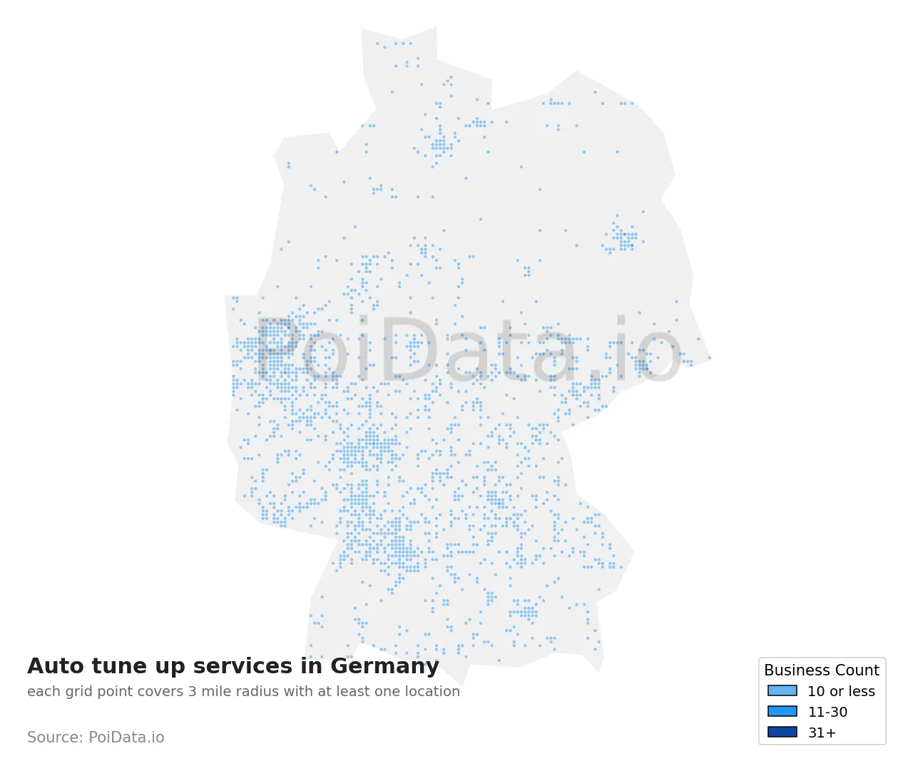 Auto tune up service density map for Germany