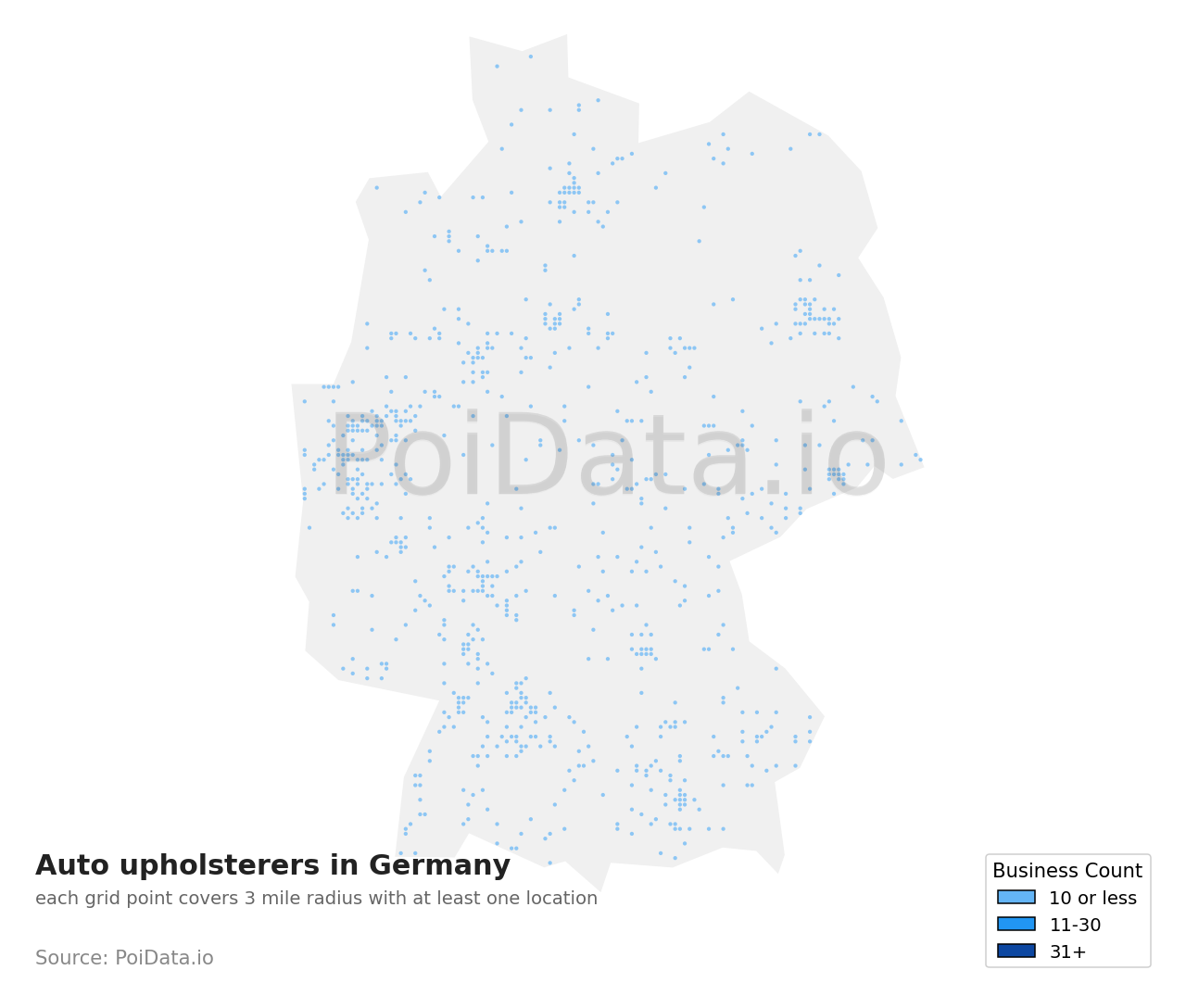 Auto upholsterer density map for Germany