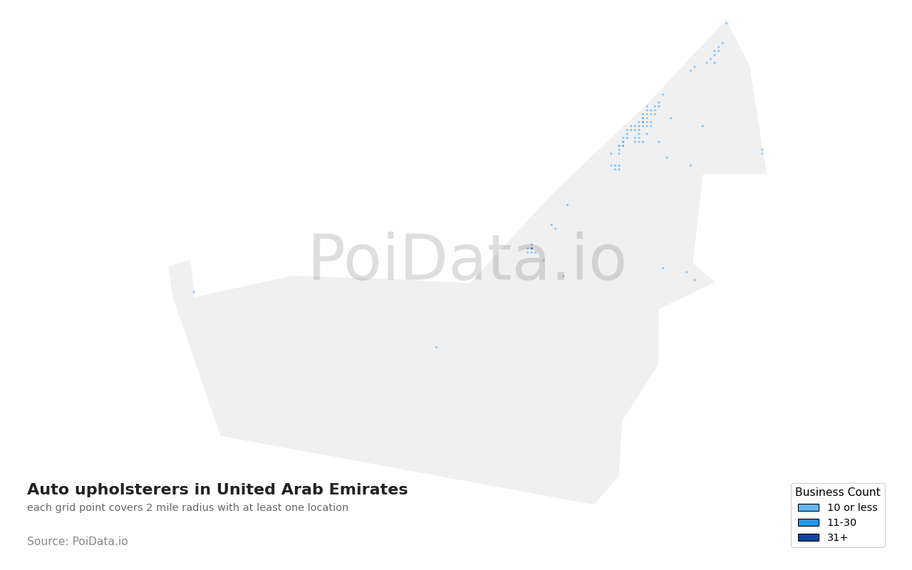 Auto upholsterer density map for United Arab Emirates