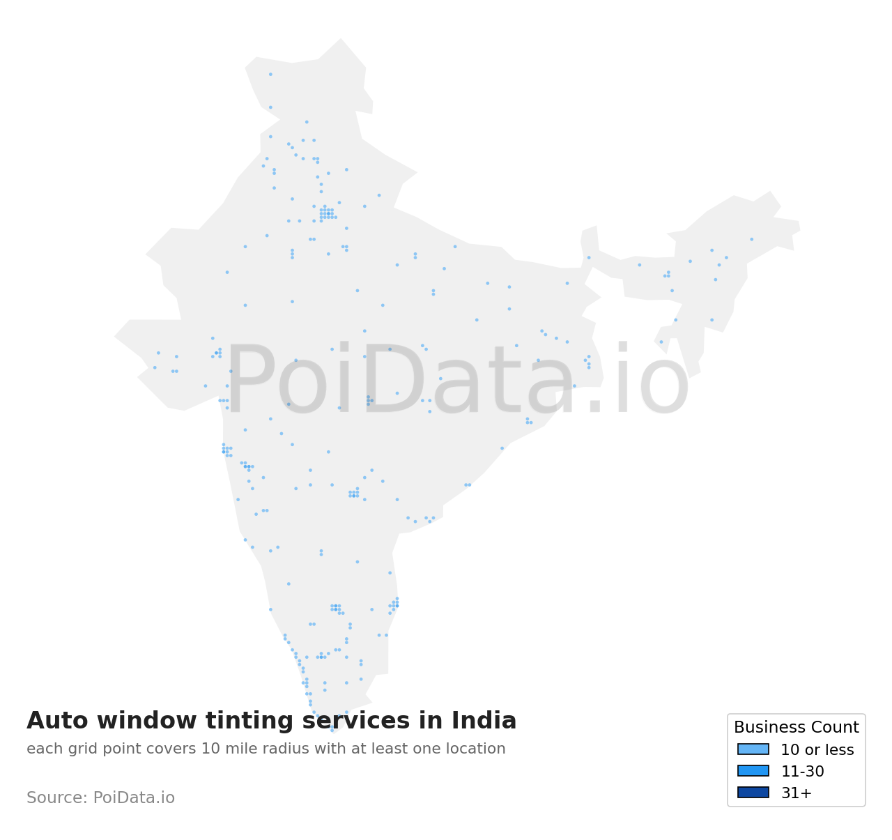 Auto window tinting service density map for India