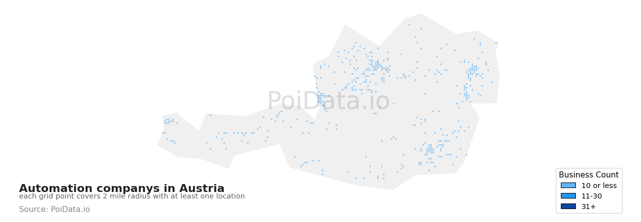 Automation company density map for Austria