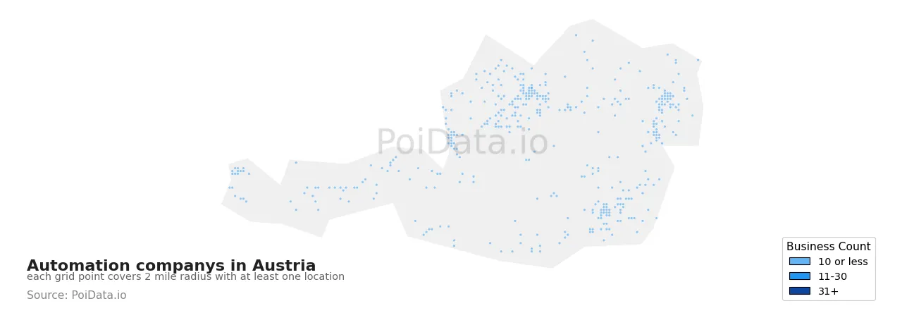 Automation company density map for Austria
