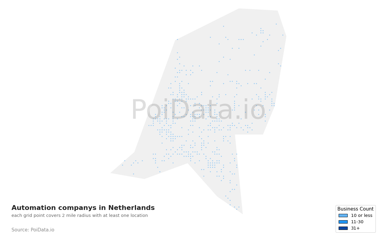 Automation company density map for Netherlands