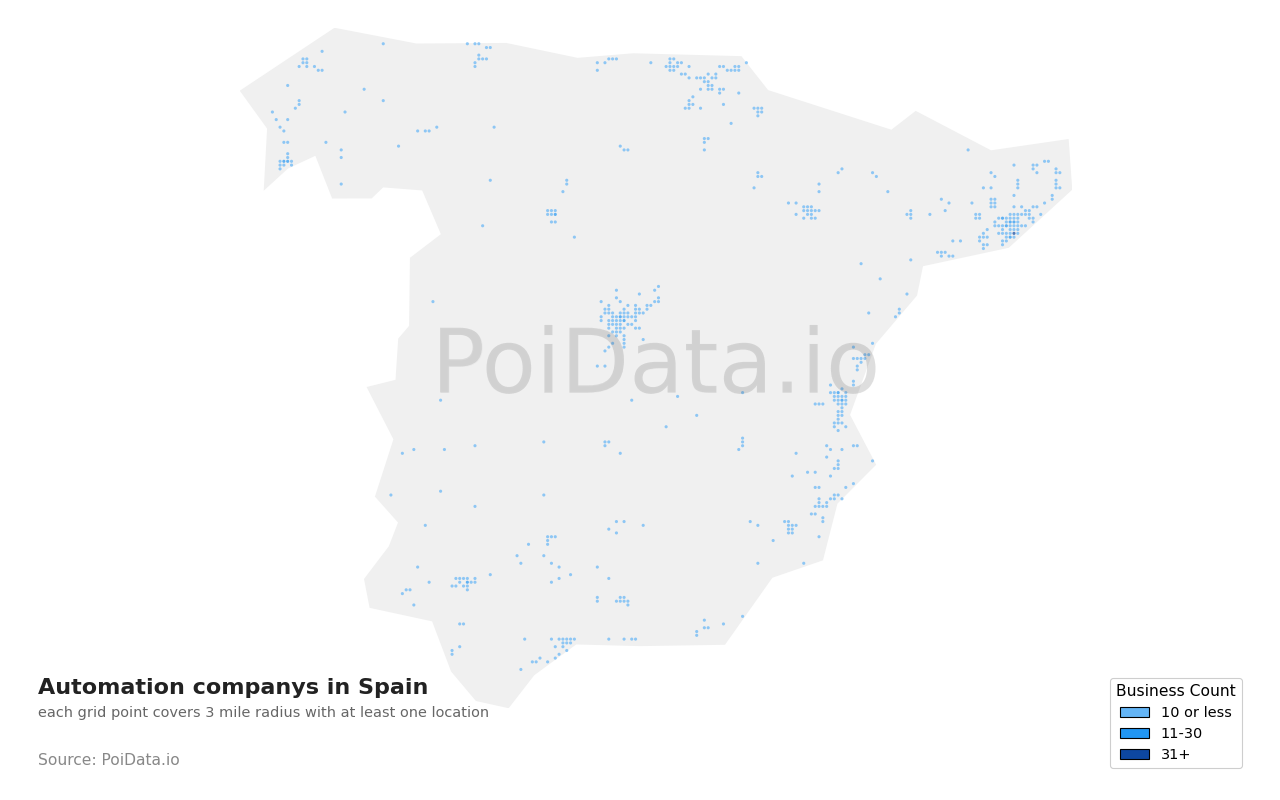 Automation company density map for Spain