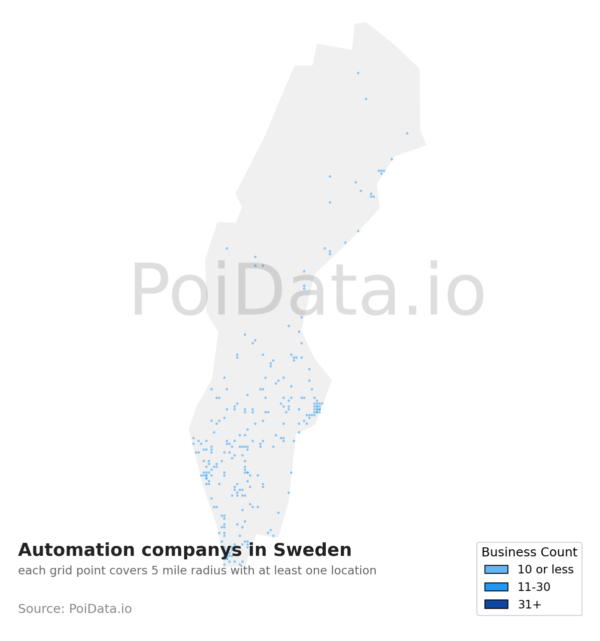 Automation company density map for Sweden