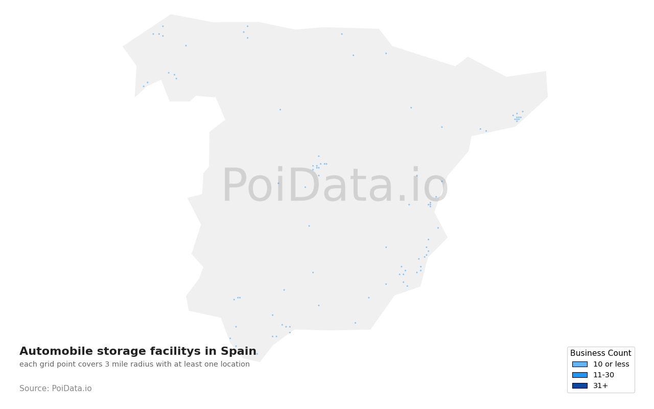 Automobile storage facility density map for Spain