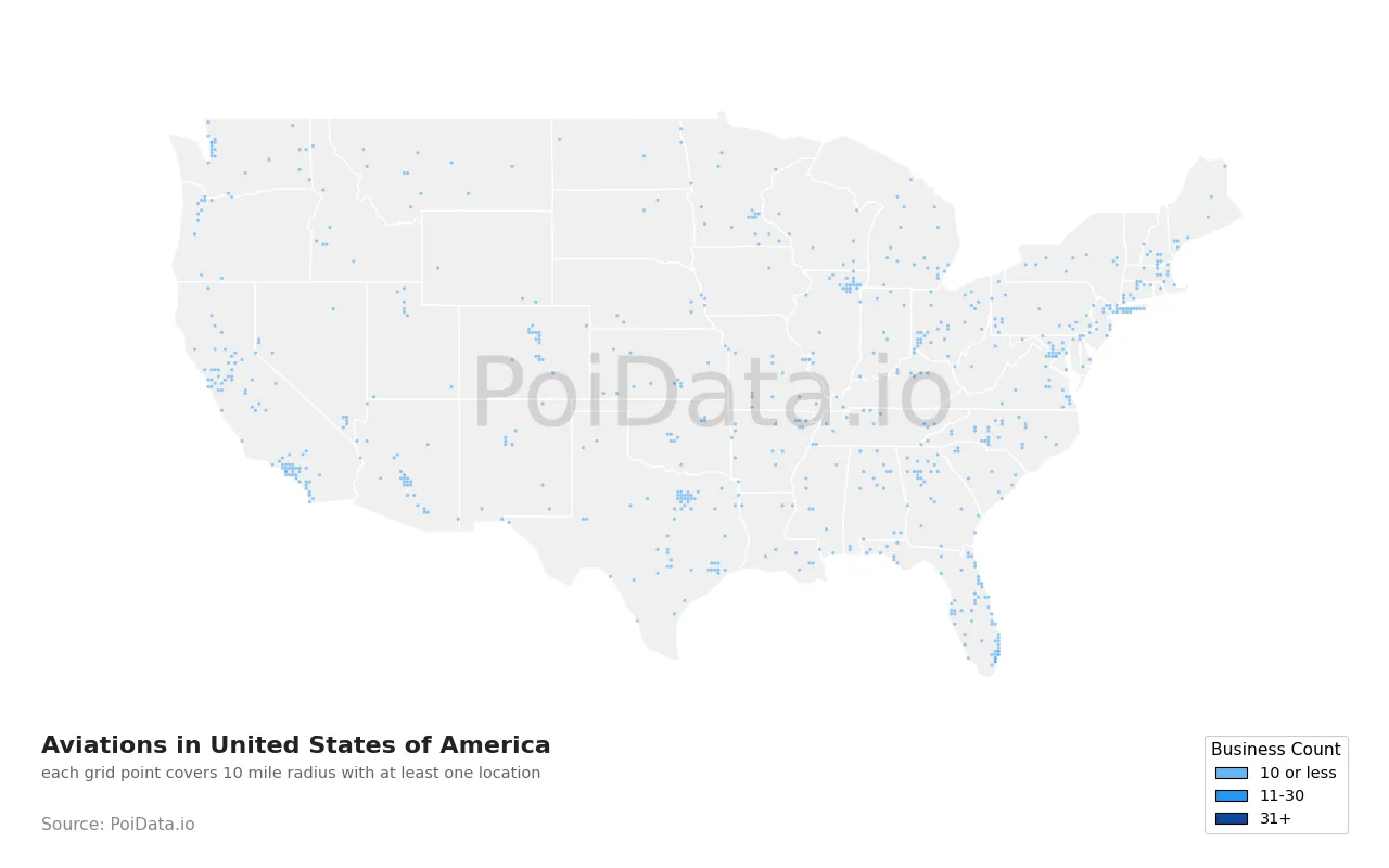 Aviation density map for United States