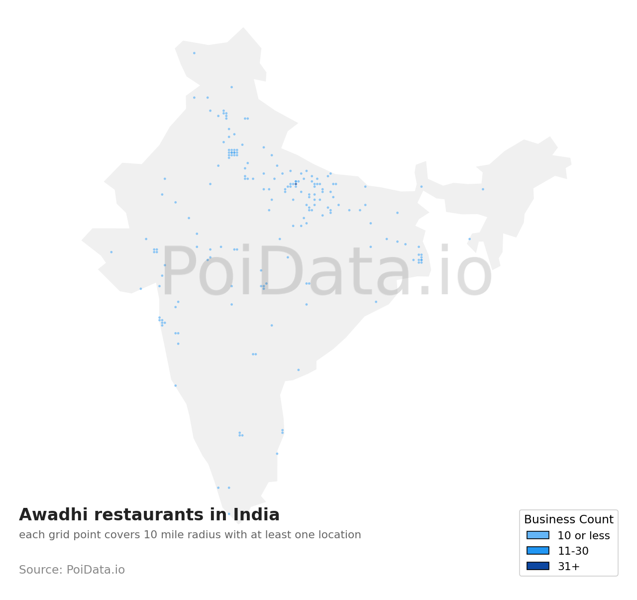 Awadhi restaurant density map for India