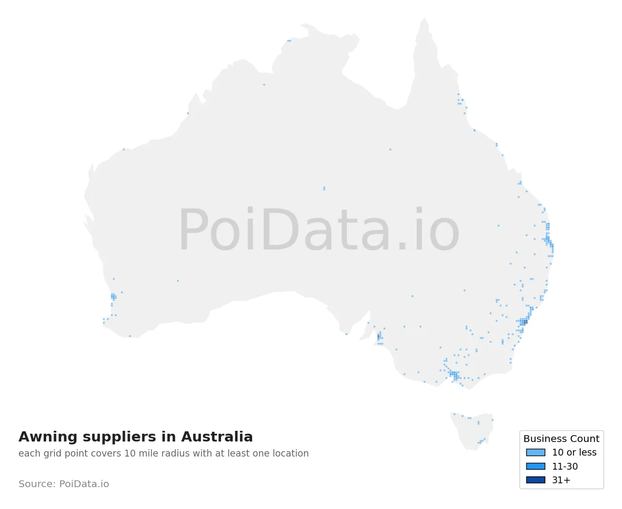 Awning supplier density map for Australia