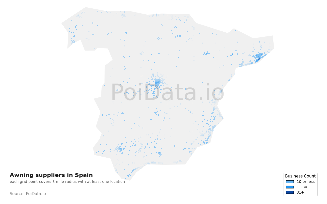 Awning supplier density map for Spain