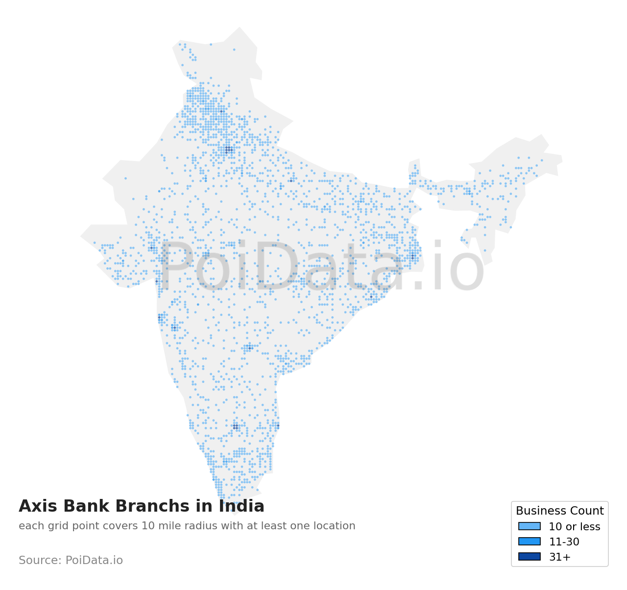 Axis Bank Branch density map for India