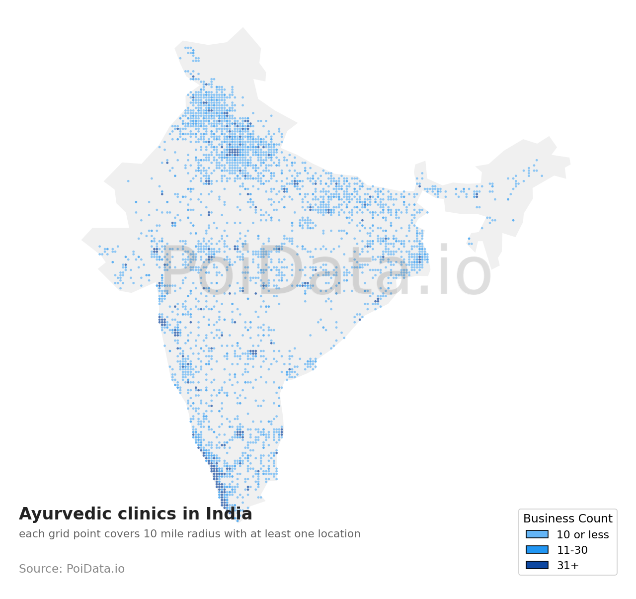 Ayurvedic clinic density map for India