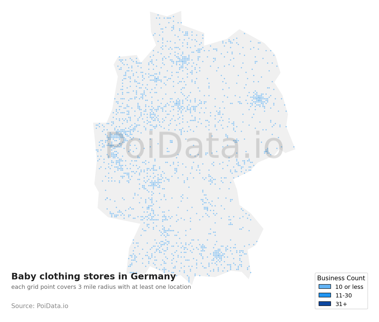Baby clothing store density map for Germany