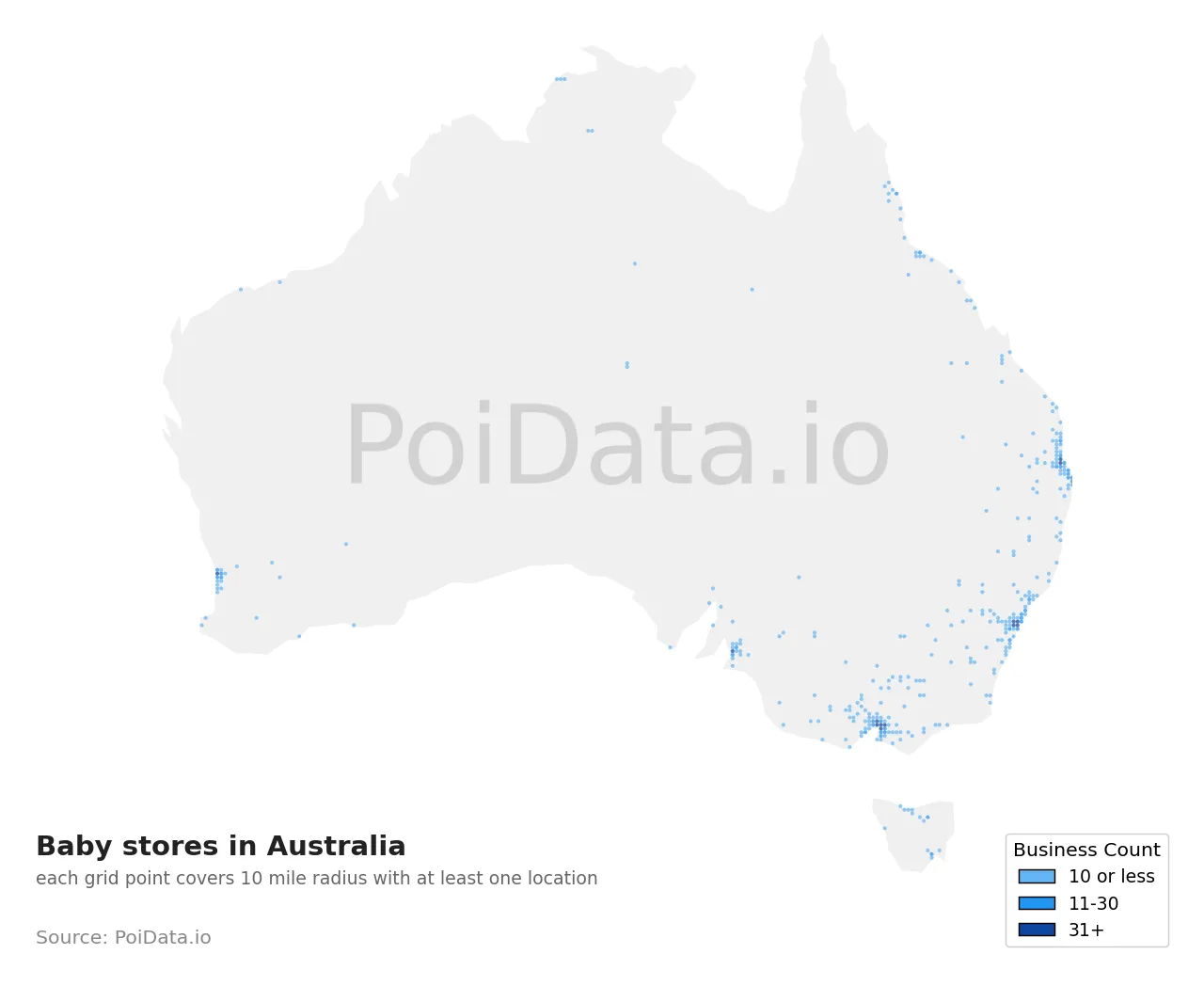 Baby store density map for Australia
