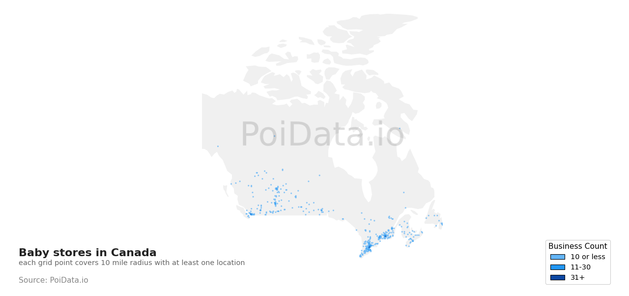 Baby store density map for Canada