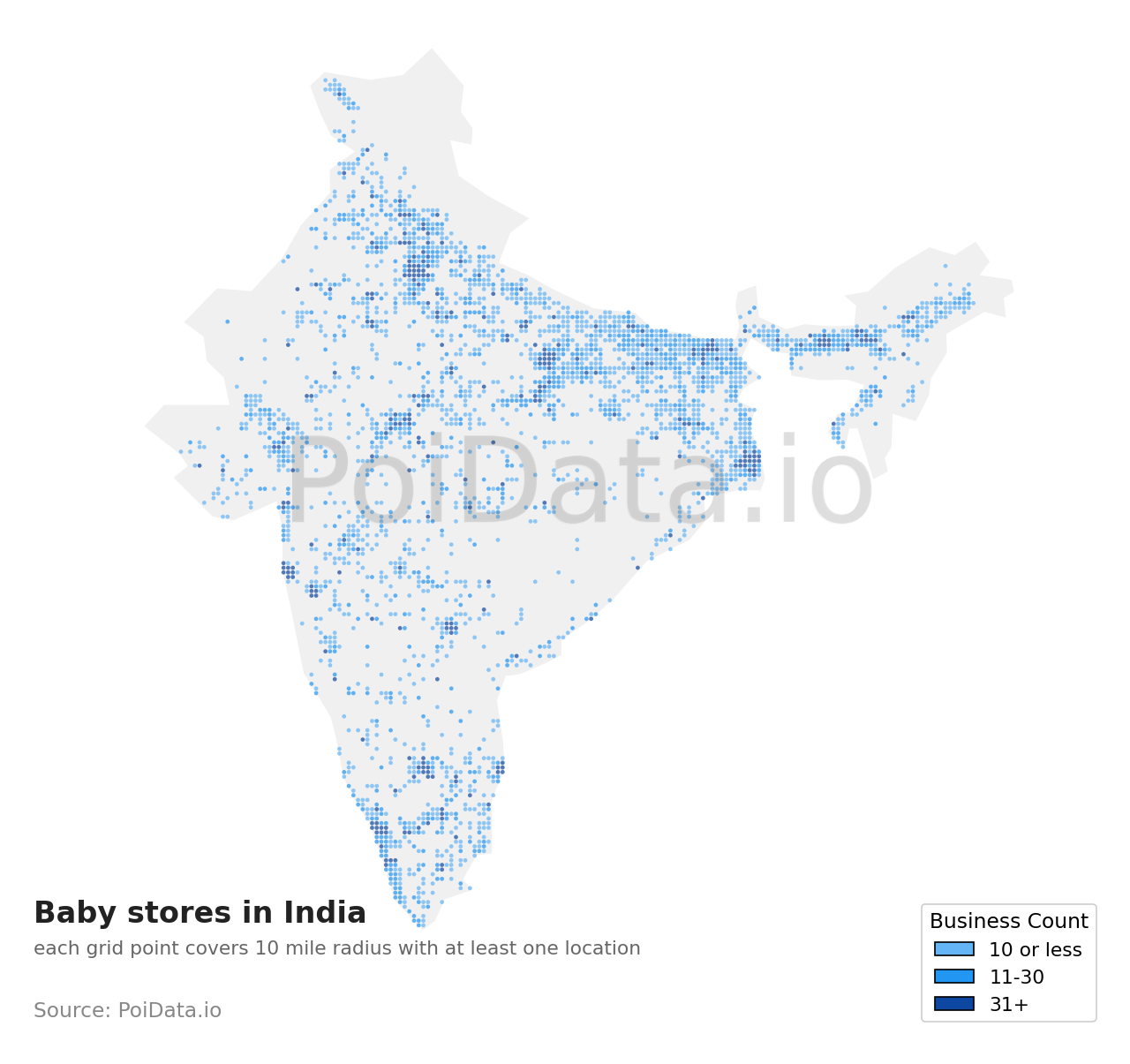 Baby store density map for India