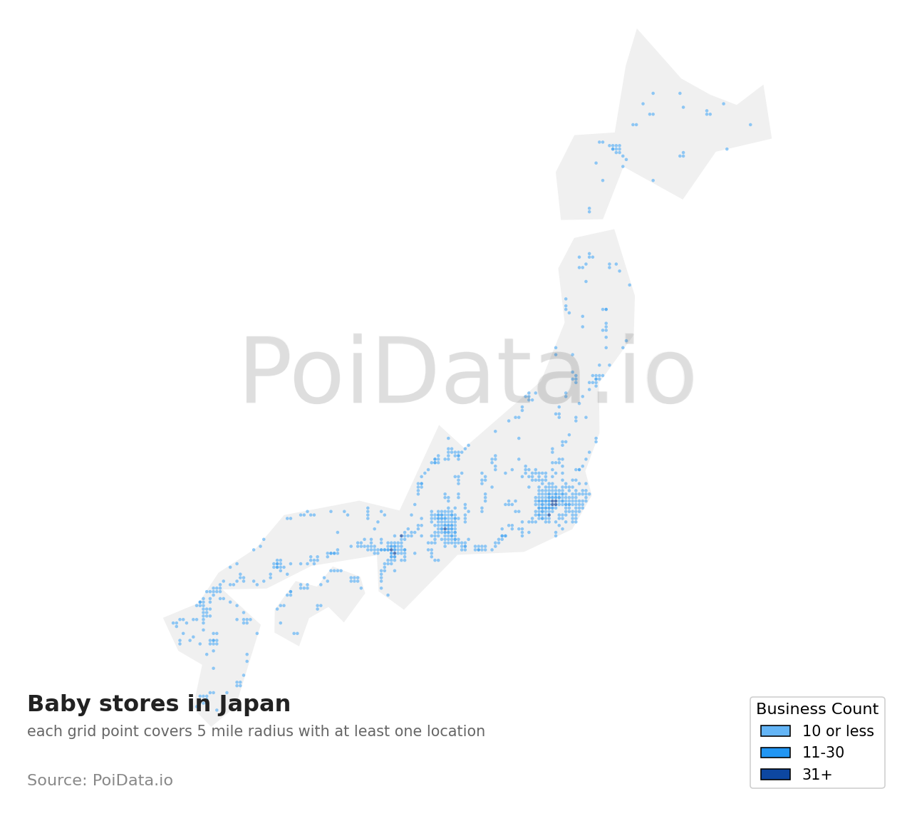 Baby store density map for Japan