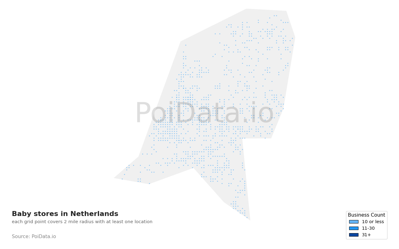 Baby store density map for Netherlands