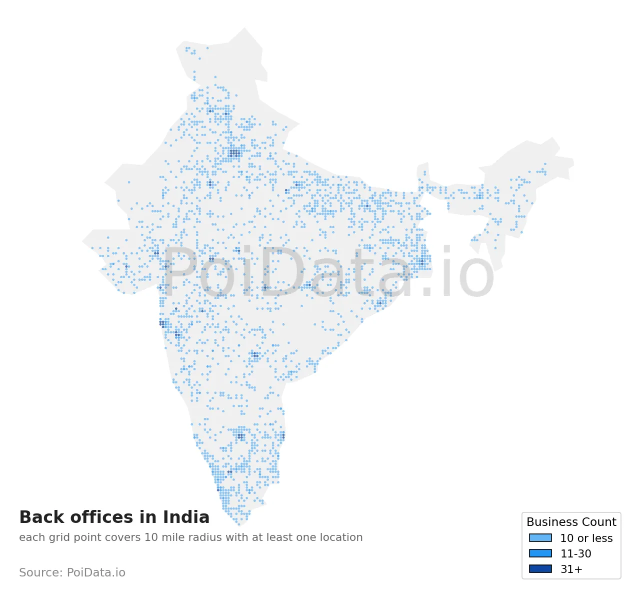 Back office density map for India