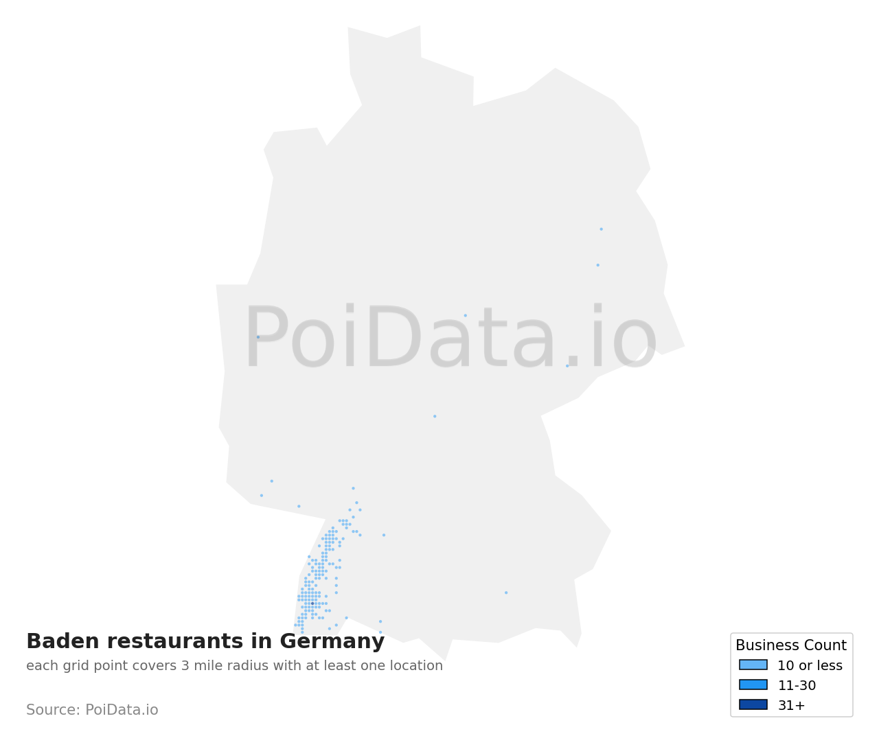 Baden restaurant density map for Germany